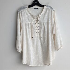 Torrid Embroidered Semi Sheer Cream Floral Blouse